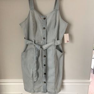 SO Kohl’s Light Wash Stretch Denim Overall Dress Size L
